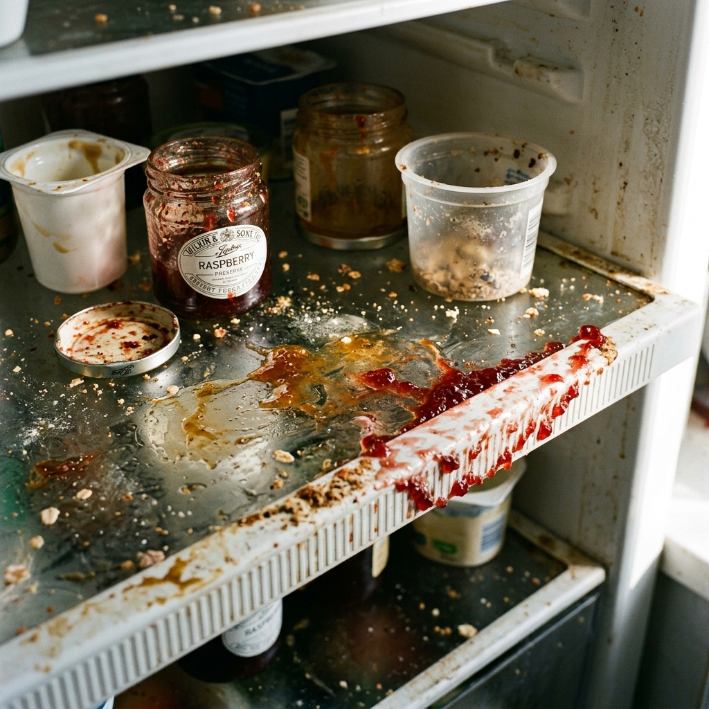 Fridge interior before cleaning