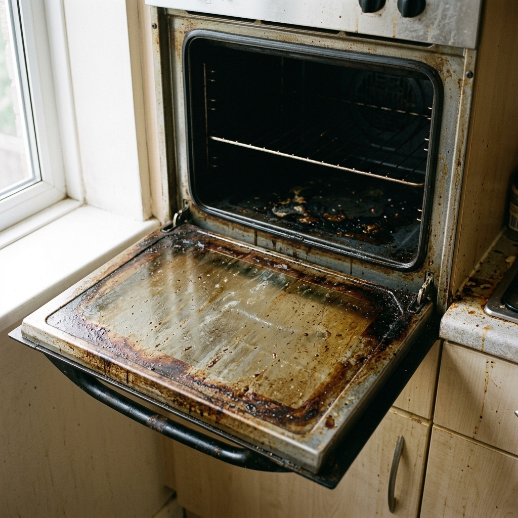 Oven door before cleaning