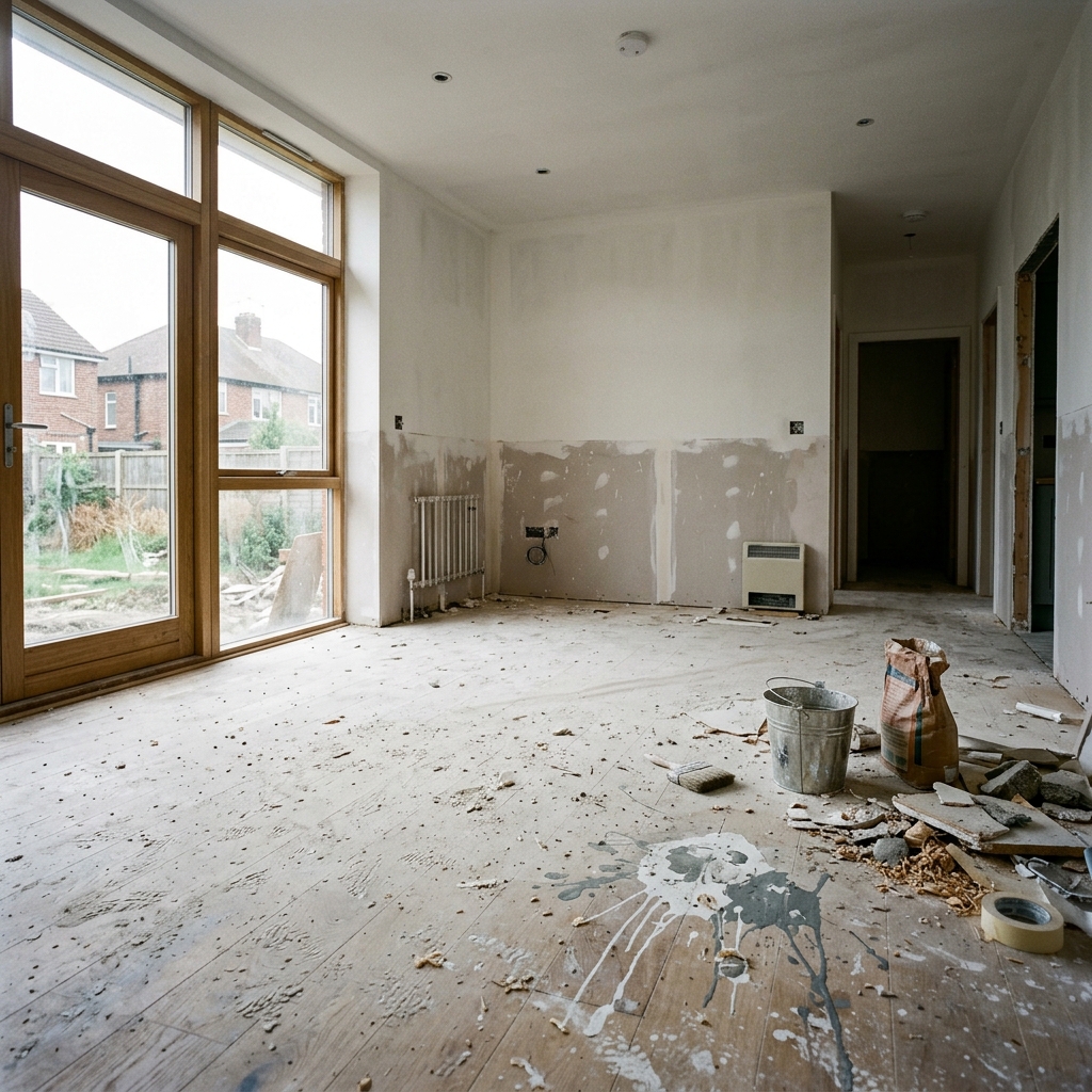 Post-construction room before cleaning