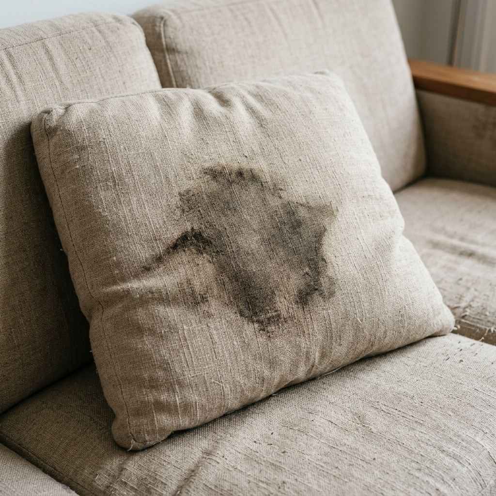 Fabric sofa cushion before cleaning