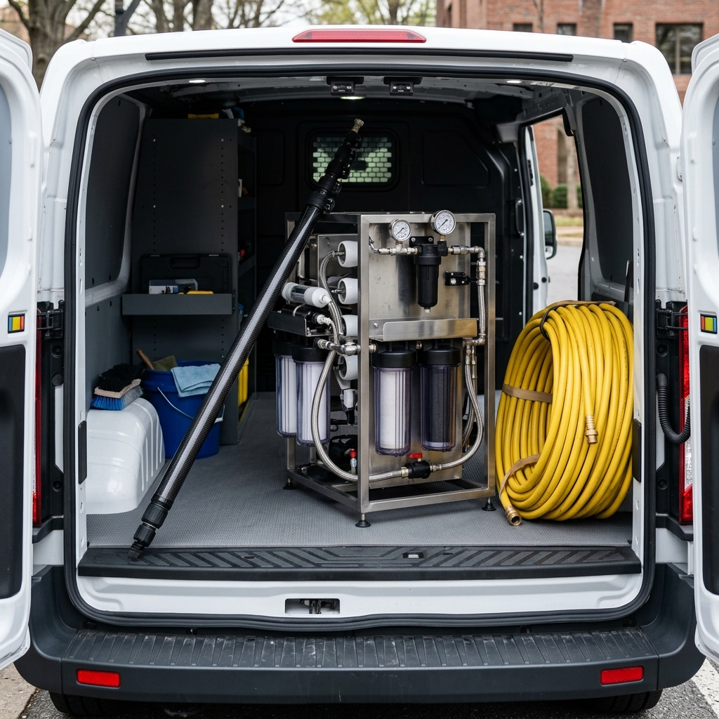 Professional window cleaning equipment and water-fed pole