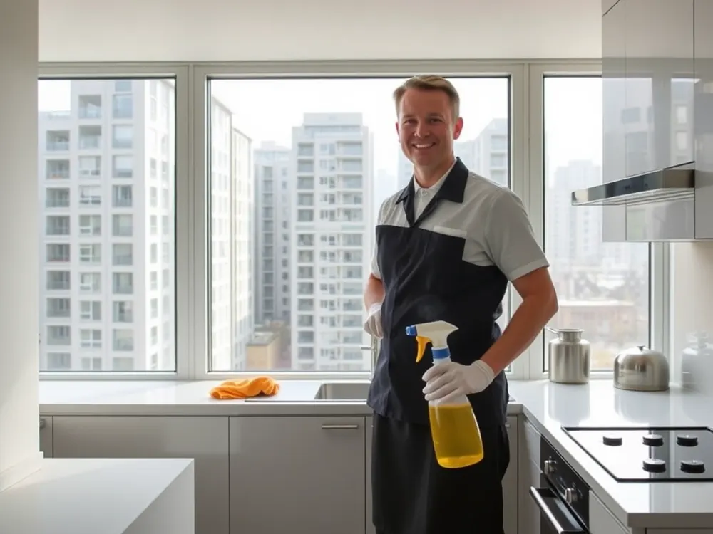 Professional vetted cleaner in a Barbican Estate flat in the City of London