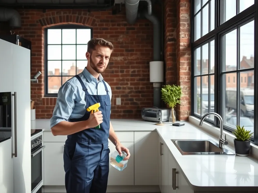 Professional vetted cleaner in a warehouse flat in Bethnal Green, London