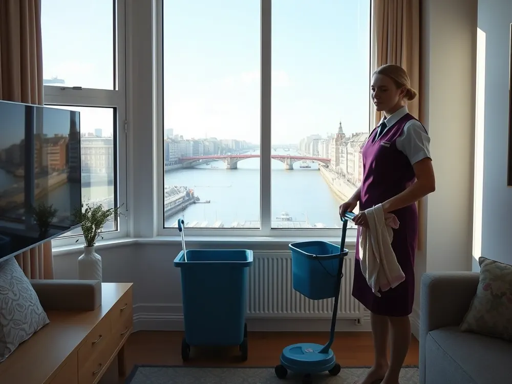 Professional vetted cleaner in a riverside apartment in Blackfriars, London
