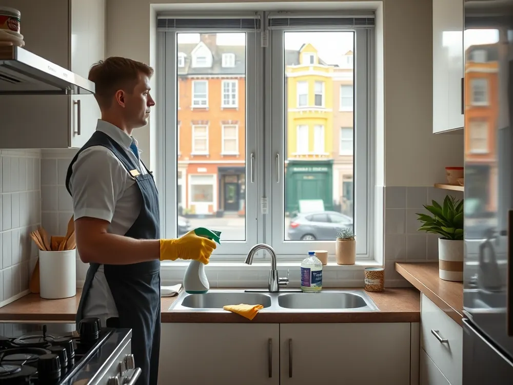 Professional vetted cleaner in a converted Victorian flat in Dalston, London