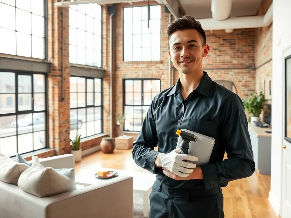 Professional vetted cleaner in a converted warehouse loft in Deptford, London