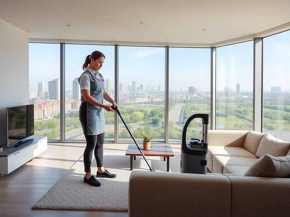 Professional vetted cleaner in a new-build apartment tower in Elephant and Castle, London