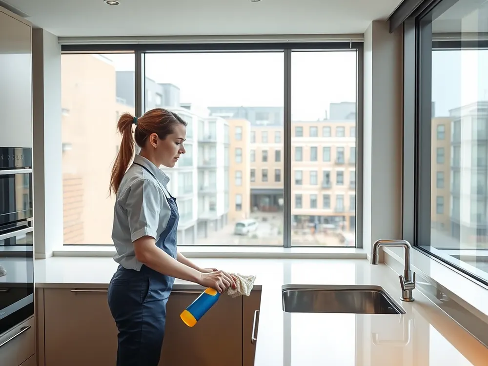 Professional vetted cleaner in a new-build apartment in King's Cross, London