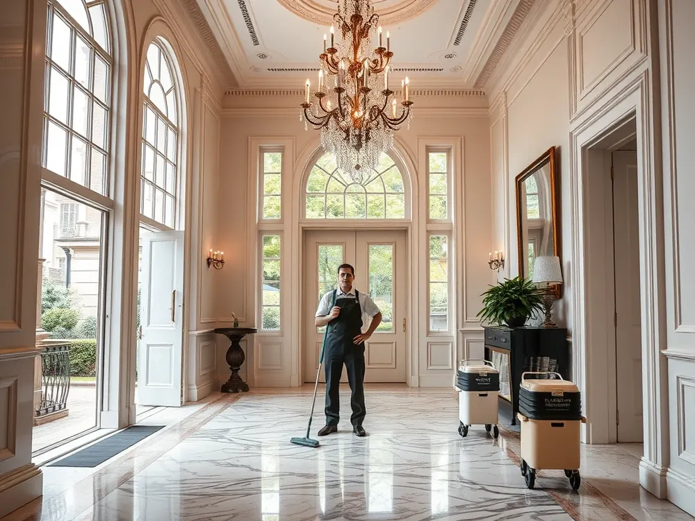Professional vetted cleaner in a grand Georgian townhouse in Mayfair, London
