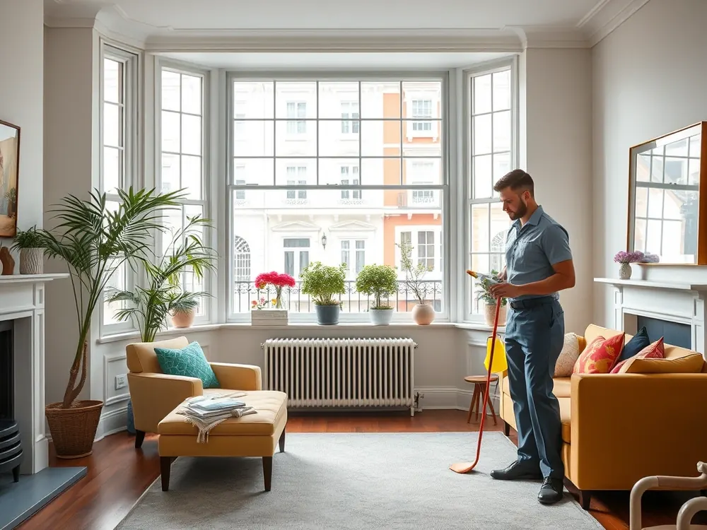 Professional vetted cleaner in a pastel-fronted Victorian townhouse in Notting Hill, London