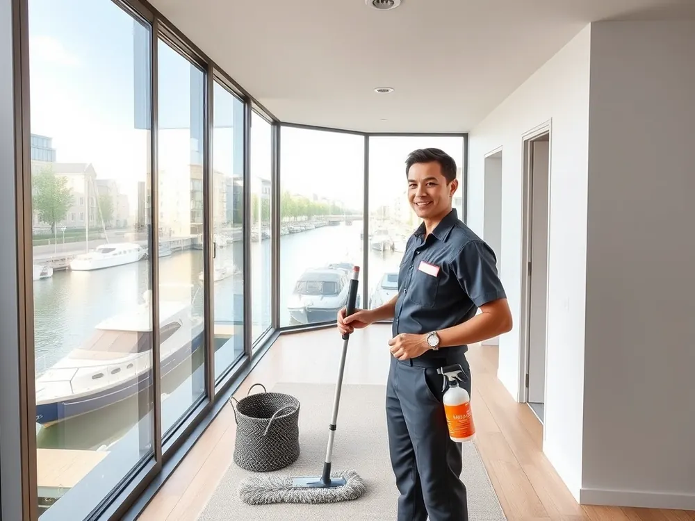 Professional vetted cleaner in a canal-side new-build apartment in Paddington, London