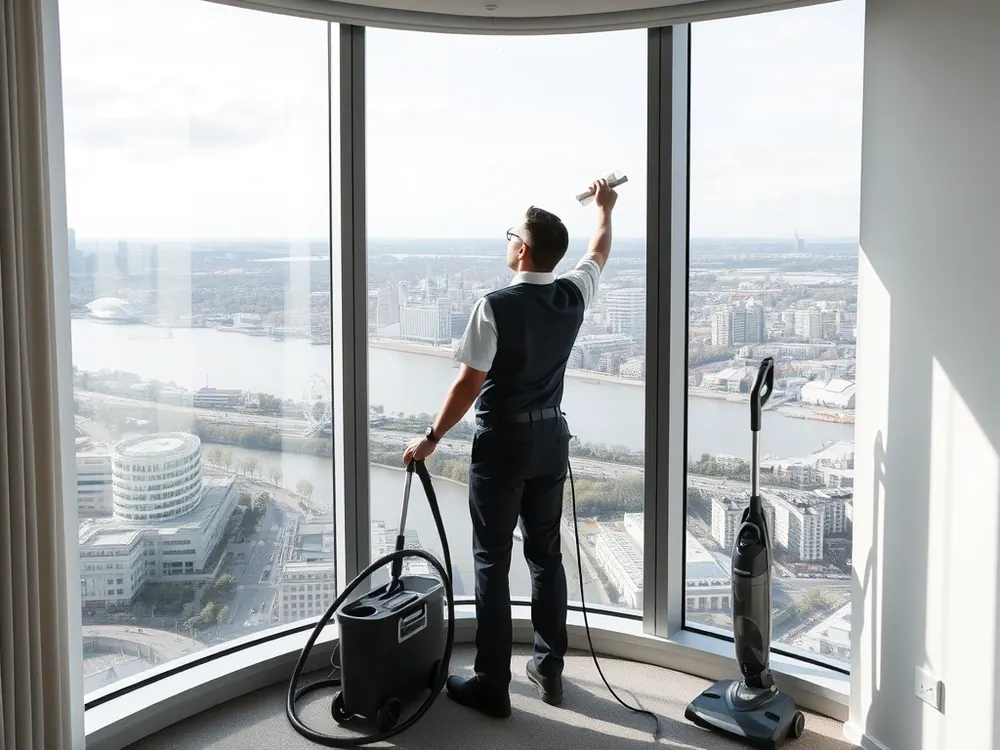 Professional vetted cleaner in a new-build riverside apartment in Vauxhall, London