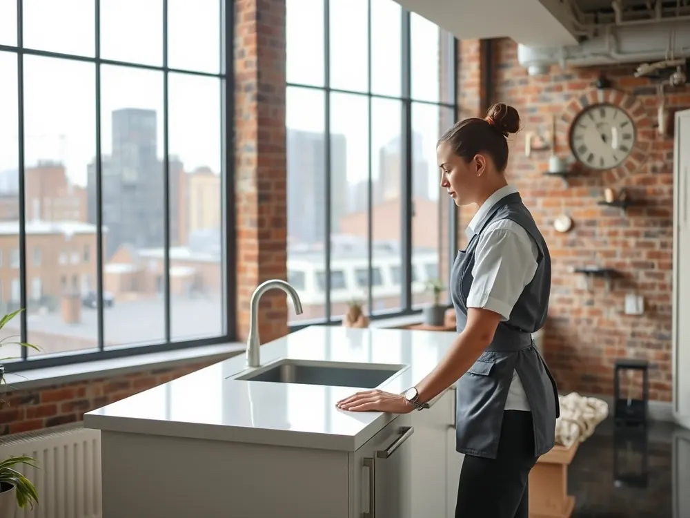 Professional vetted cleaner in a converted warehouse apartment in Waterloo, London