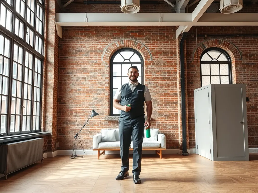 Professional vetted cleaner in a converted warehouse loft in Whitechapel, London