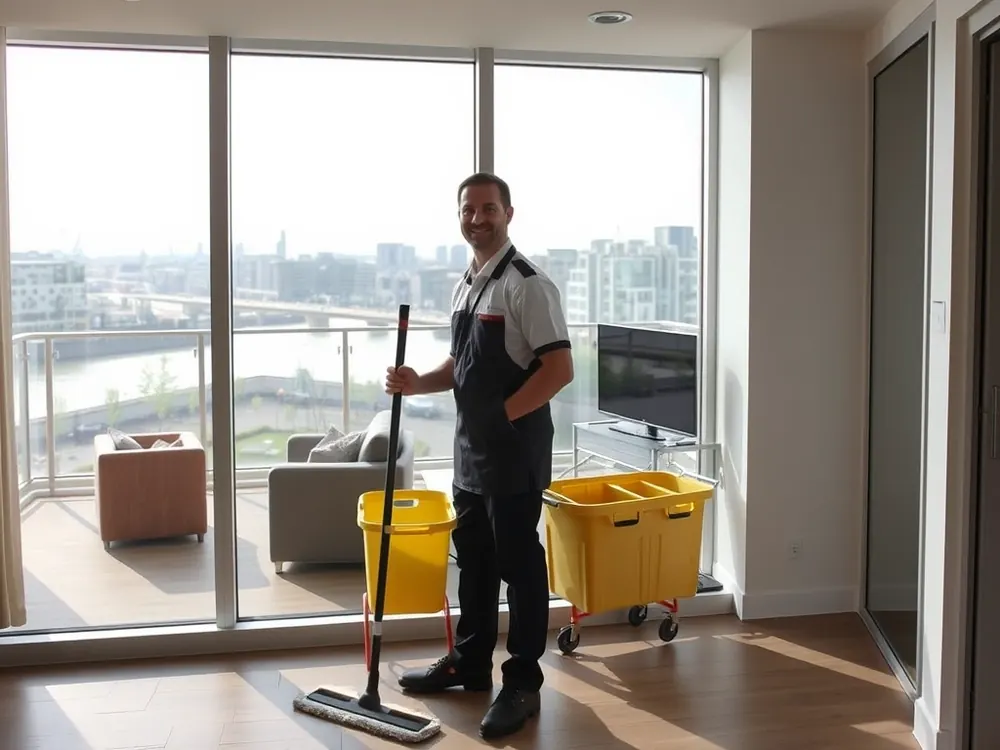 Professional vetted cleaner in a riverside new-build apartment in Woolwich, London